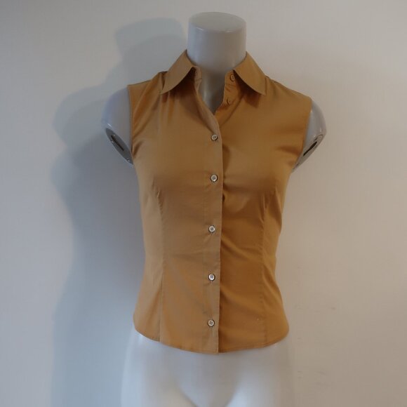 Womens Prada Mustard Sleeveless Button-Up Designer Shirt Top 38 US/2 - Picture 1 of 10